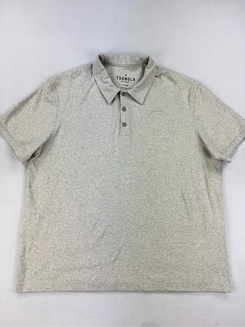 YoungLA 4136 Knitted Dressy Polo Short Sleeve Heathered Oatmeal Mens Size XXL